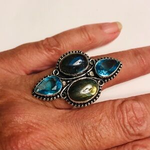 Labradorite Blue Topaz Stamped 925 Sterling Silver Ring